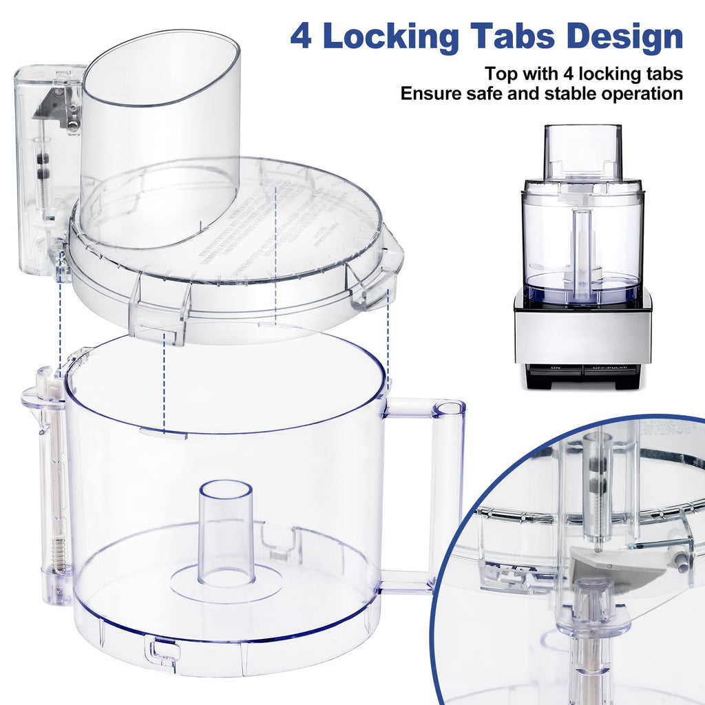 4 Locking Tabs DLC-005AGTXT1 Bowl and DFP-14NWBCT1X Cover 14-cup Food Processor Work Bowl Kits Fits Cuisinart DFP-14, DFP-14BCN, DFP-14BCNY Models