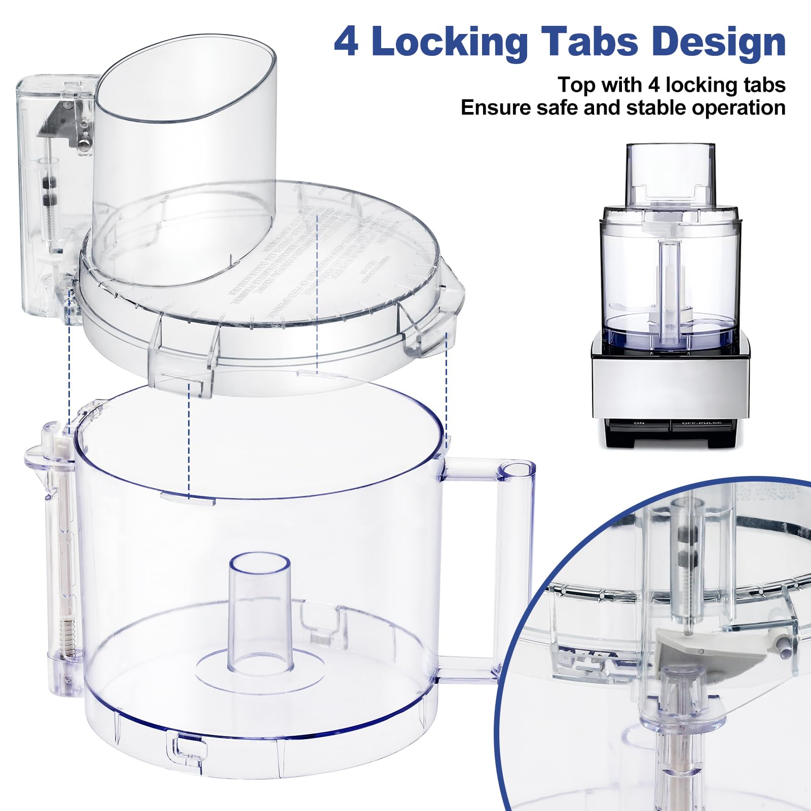 4 Locking Tabs DLC-005AGTXT1 Bowl and DFP-14NWBCT1X Cover 14-cup Food Processor Work Bowl Kits Fits Cuisinart DFP-14, DFP-14BCN, DFP-14BCNY Models