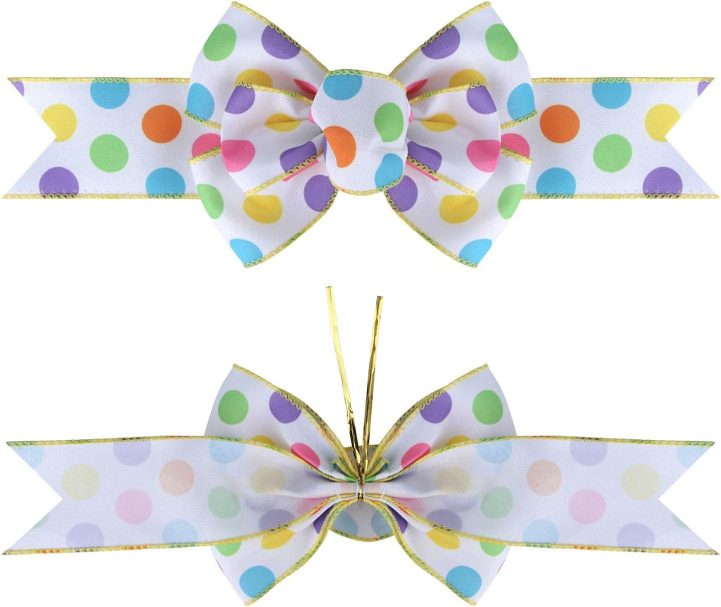 Meseey Burlap Wired Ribbon - Handmade Polka Dot Bows for Wreaths & Gift Wrapping | 2 Pcs Set