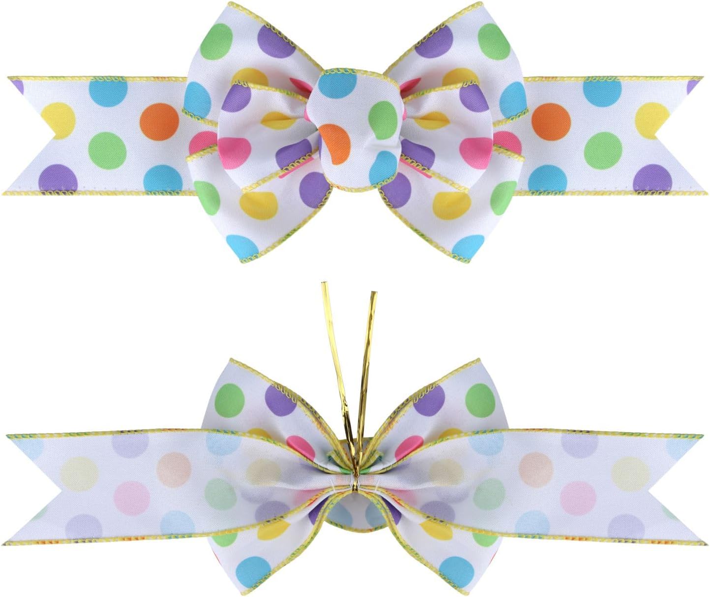 Meseey Burlap Wired Ribbon - Handmade Polka Dot Bows for Wreaths & Gift Wrapping | 2 Pcs Set