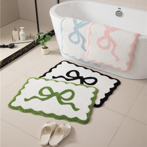 Alwoligag Pink Scalloped Bathroom Mat 26x18, Soft Absorbent Bath Mats, Machine Washable Microfiber Floor Mats for Bathroom Tubs, Sinks and Showers