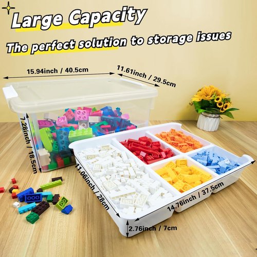 Creahaus 17 Quart Clear Plastic Storage Box - Durable Craft Organizer with Removable Tray for Beads, Art & Sewing