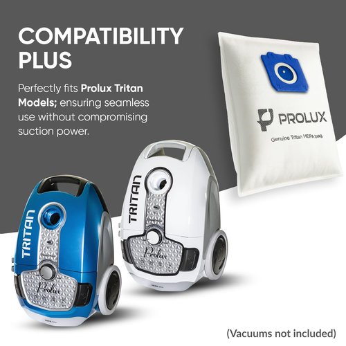 6 pack of HEPA bags and 2 post Filters for the Prolux Tritan series upright vacuum cleaners