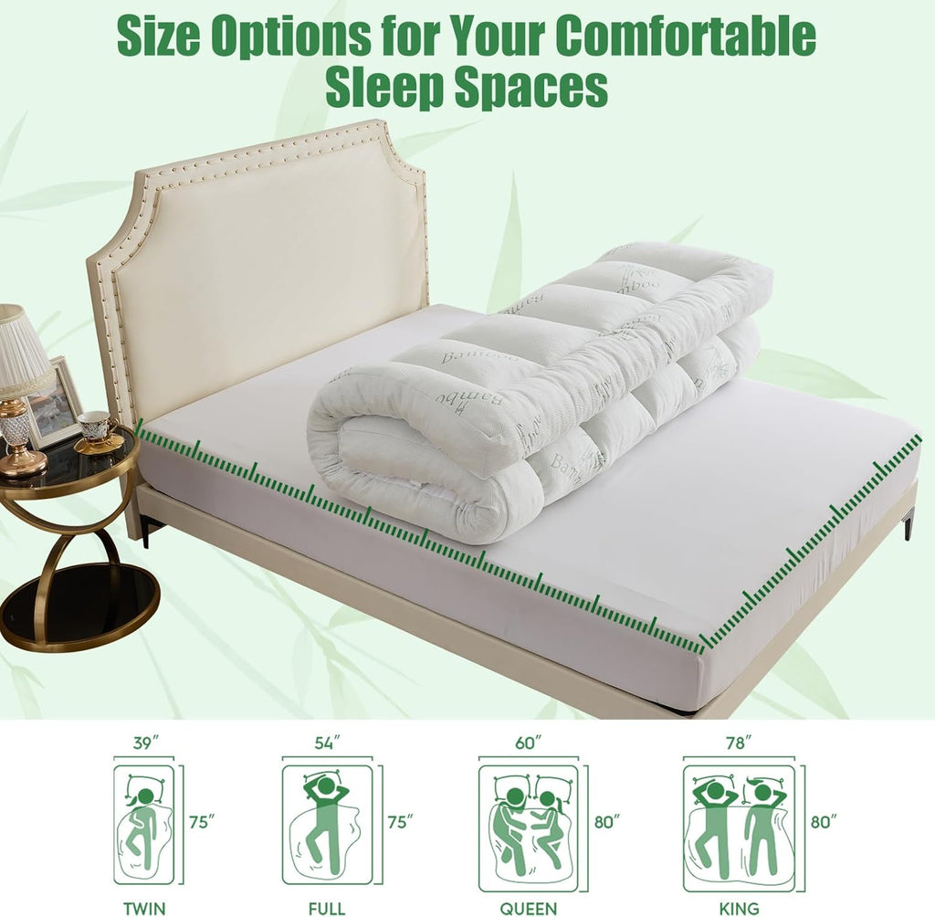 WhatsBedding 5-Inch Memory Foam Mattress Topper - Bamboo Viscose, Breathable & Soft | Queen Size 80x60in