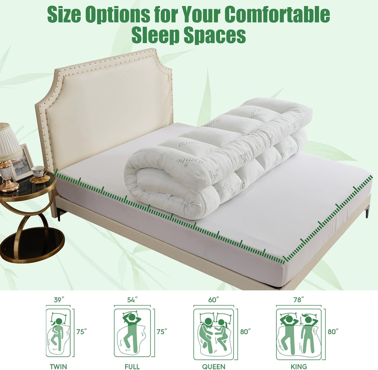 WhatsBedding 5-Inch Memory Foam Mattress Topper - Bamboo Viscose, Breathable & Soft | Queen Size 80x60in