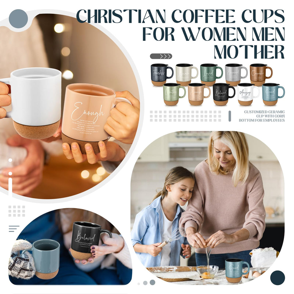 Didaey 10 Pcs Christian Coffee Mugs Mothers Day Gifts for Church Women Men Bulk 15 oz Bible Verses Religious Inspirational Cups with Cork Bottom for Study Group Coworker Sunday School Teacher Gifts