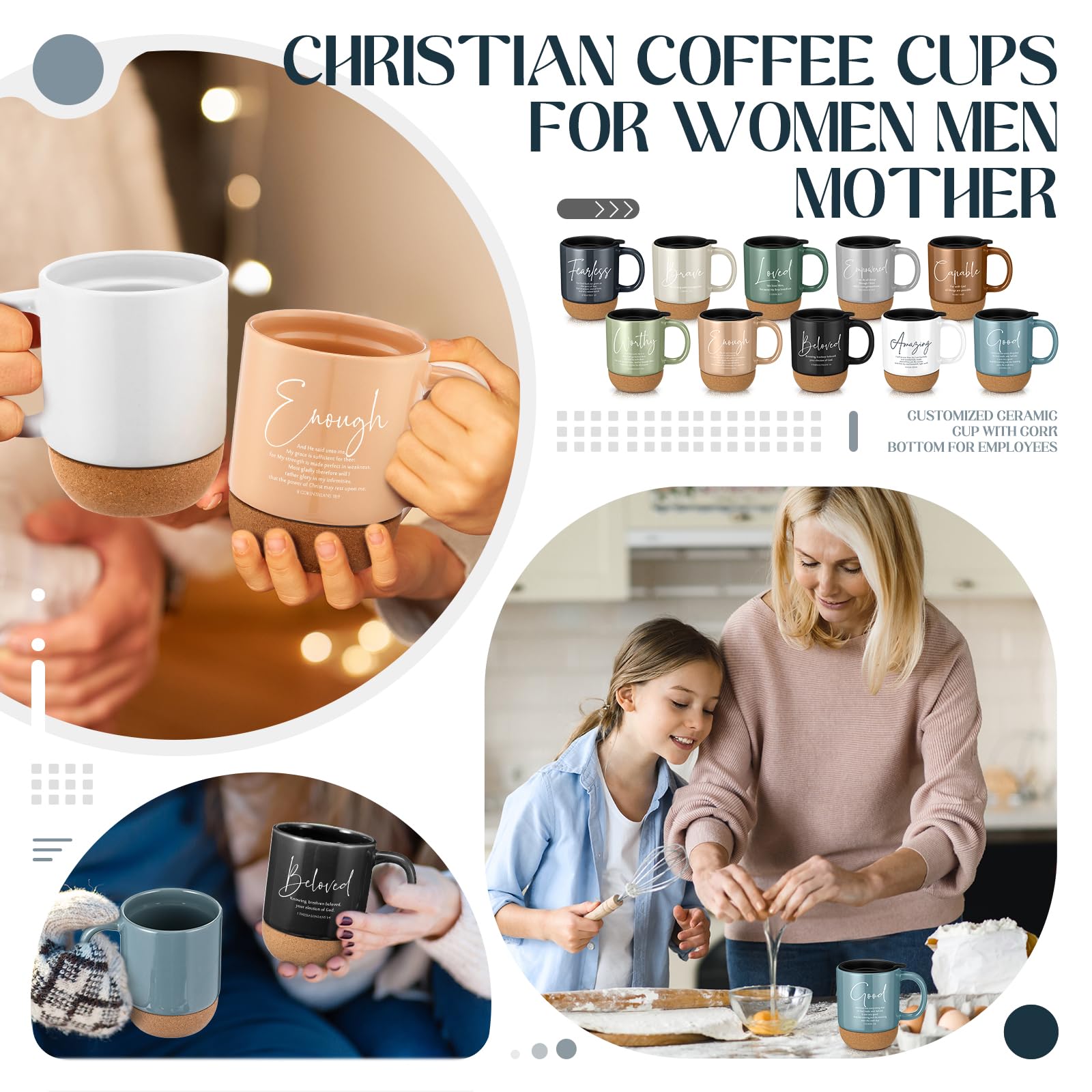 Didaey 10 Pcs Christian Coffee Mugs Mothers Day Gifts for Church Women Men Bulk 15 oz Bible Verses Religious Inspirational Cups with Cork Bottom for Study Group Coworker Sunday School Teacher Gifts