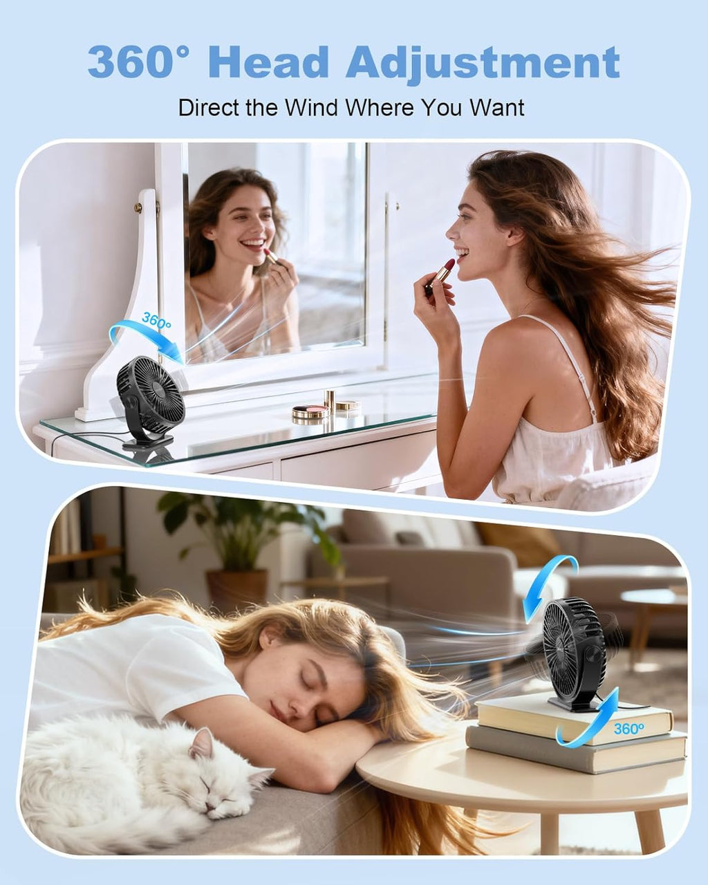 TriPole USB Powered Desk Fan - Portable Mini Fan with 3 Speeds & 360° Rotation | Quiet for Home & Office, Black