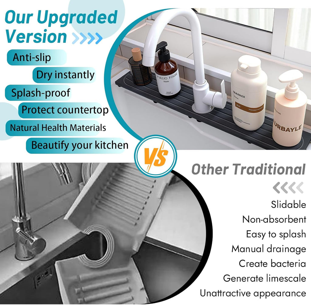 Stone Faucet Mat - Water Absorbent Diatomite Sink Tray with Raised Feet | Kitchen & Bathroom Splash Guard
