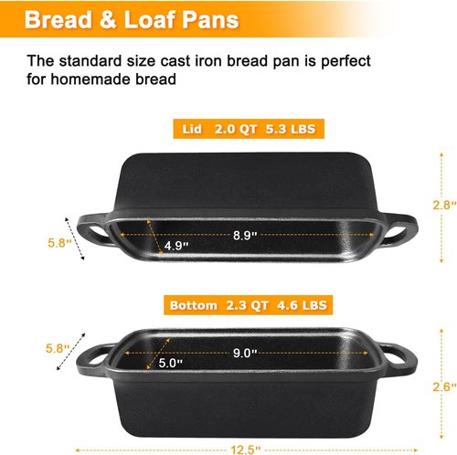 Cast Iron Bread Pan with Lid by [Brand Name] - 2-in-1 Loaf Bakeware for Sourdough & Sandwich Bread - 9x5 Inch Heavy Duty Design