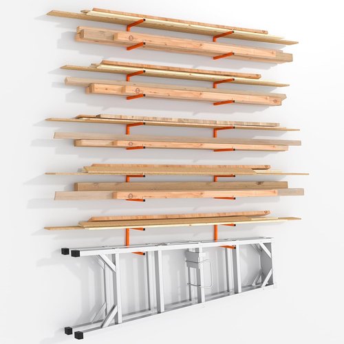 Lumber Storage Rack - 10-Tier Heavy-Duty Wall-Mounted Organizer | 2200 lb Capacity | Indoor/Outdoor Use