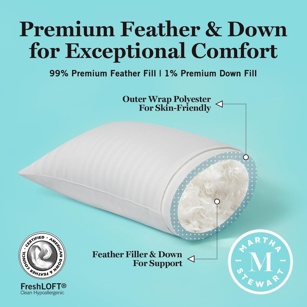 Martha Stewart Hotel Collection Pillow - 500 Thread Count Hypoallergenic Cotton | Queen Size Set of 2