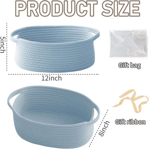 JMvicyroam Woven Storage Basket - Small Rope Organizer with Handles for Shelves & Closets | Blue