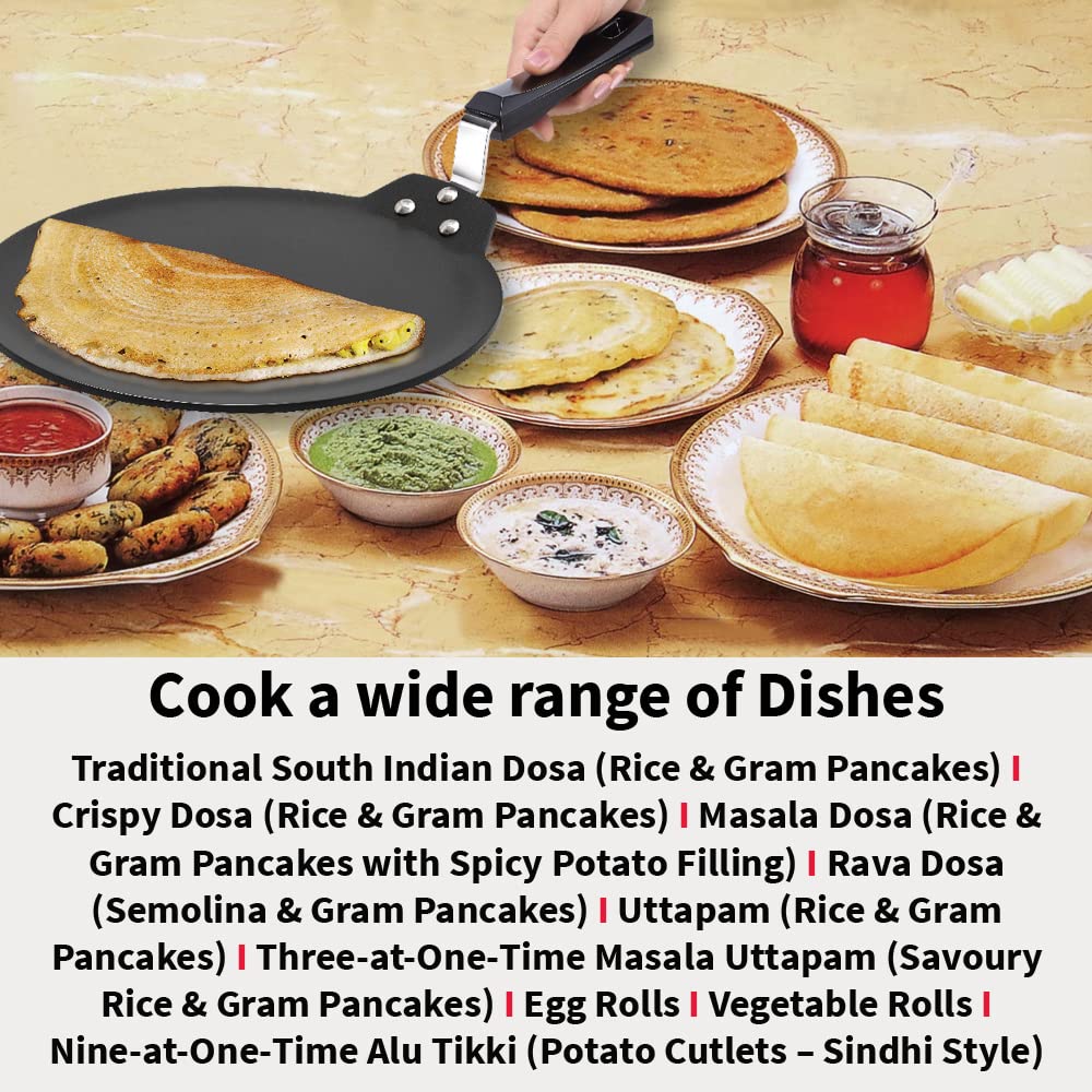 HAWKINS Futura 28 cm Dosa Tava, Non Stick Dosa Tawa, Induction Dosa Tawa, Black (INDT28)