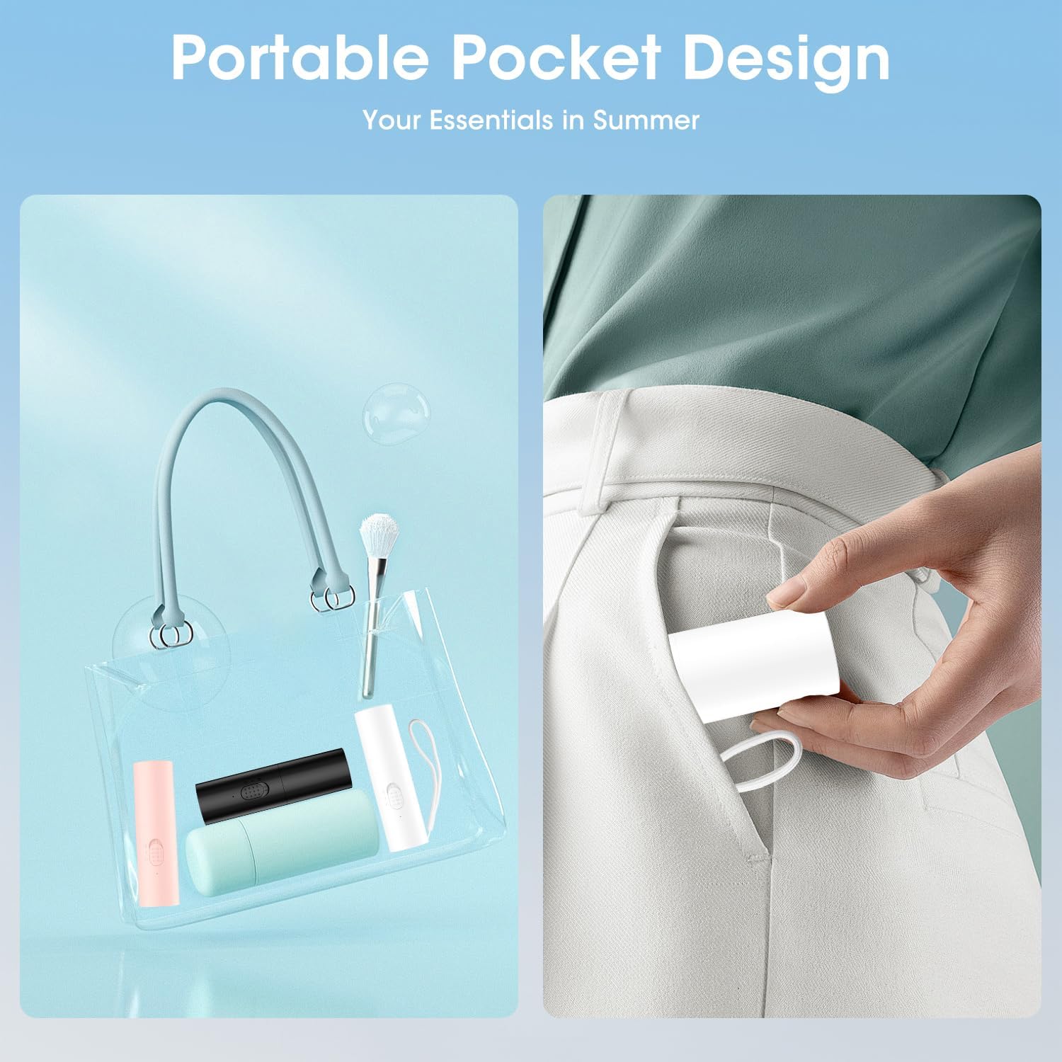 OLV Handheld Mini Fan - Portable Rechargeable 3000mAh Battery | 22+ Hours Runtime, Foldable Design - White