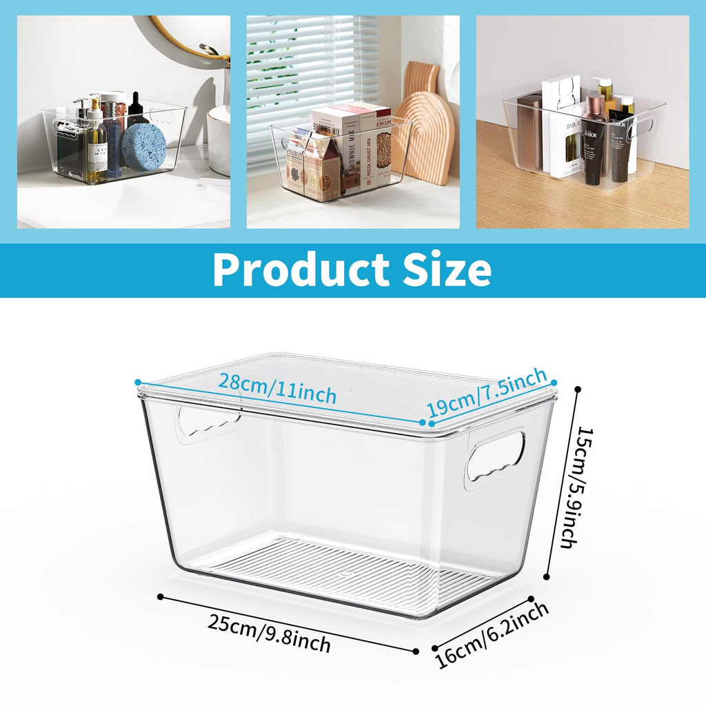 KJIXYUNG 6 Pack Clear Stackable Storage Bins with Lids, Large Plastic Pantry Organizers and Storage Containers for Kitchen Cabinet, Fridge, Closet, Bathroom - BPA-Free Home Organization Must Haves