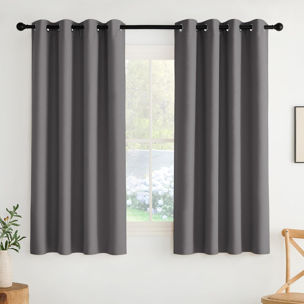 NICETOWN Room Darkening Curtains - Grey Drapery Panels, Set of 2 | 52" W x 63" L