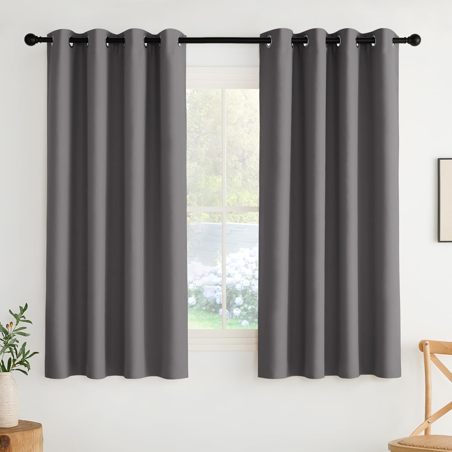 NICETOWN Room Darkening Curtains - Grey Drapery Panels, Set of 2 | 52" W x 63" L