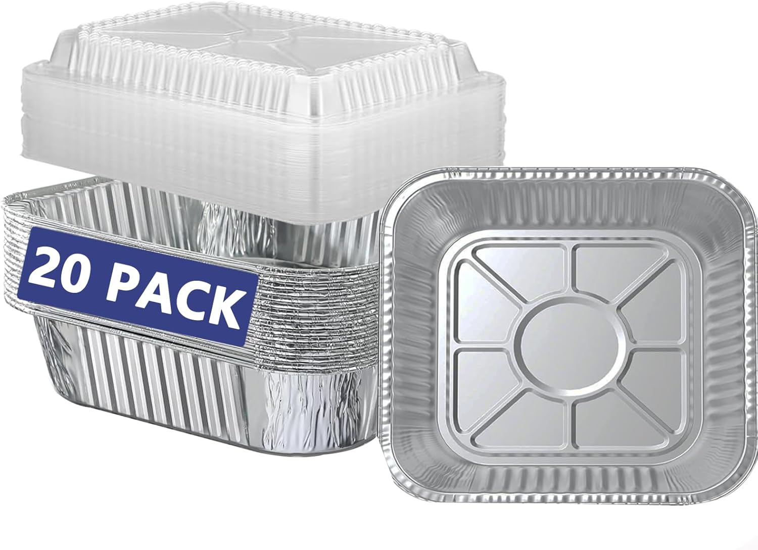 Aluminum Foil Pans - 20 Pack 8x8 Inch Disposable Baking Trays with Lids for Takeout & Catering