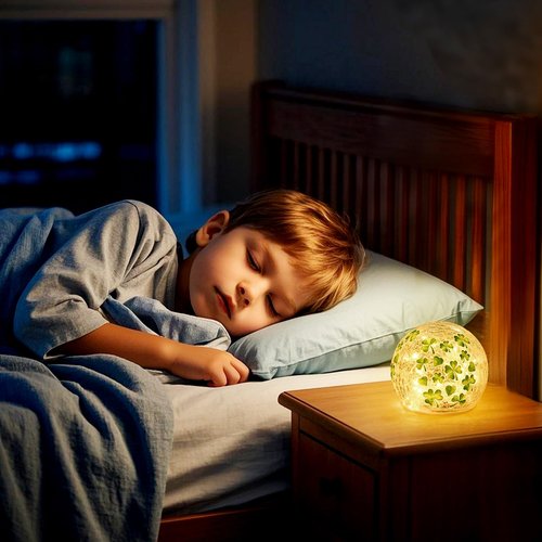 FRAMICS 2 PCS St Patricks Day Decorations 4" Shamrock Globe Night Light with Timer Clover Crackle Glass Ball Light for Table Centerpieces Lighted Decorative Ball Lamp Tabletop LED Light Decor Gift