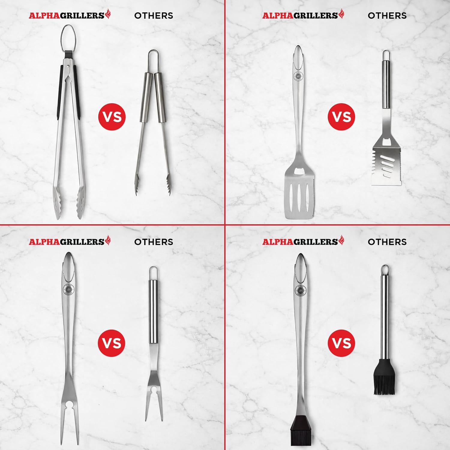 Alpha Grillers Grilling Accessories Set - Premium BBQ Tools with Spatula, Fork, Brush & Tongs - Perfect Gifts for Men
