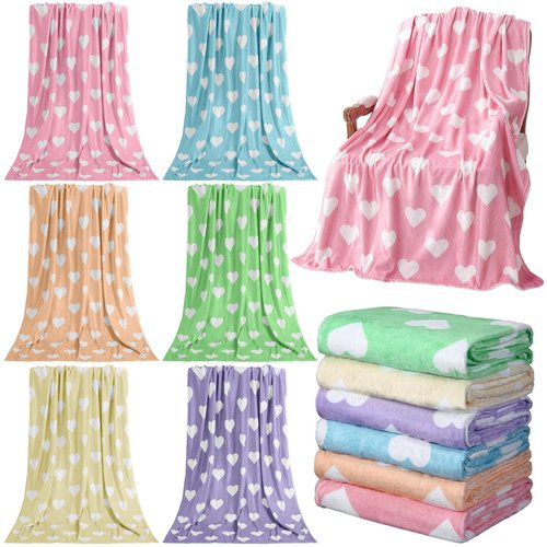 Tingjoo 6 Pack Easter Throw Blankets 50 x 60 Pastel Love Heart Soft Fuzzy Plush Cozy Flannel Blankets for Mother Day Wife Women Self Gifts Couch Sofa Bedroom Living Room Decor