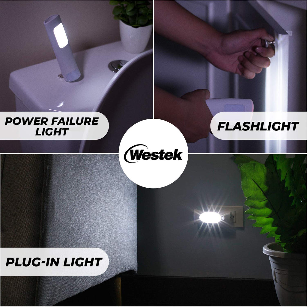 Westek LED Emergency Lights for Home Power Failure, 6 Pack - 3 Function Power Failure Light, Rechargeable Flashlight and Night Light - Must-Have for Snow Storms and Blackouts - NL-PWFL