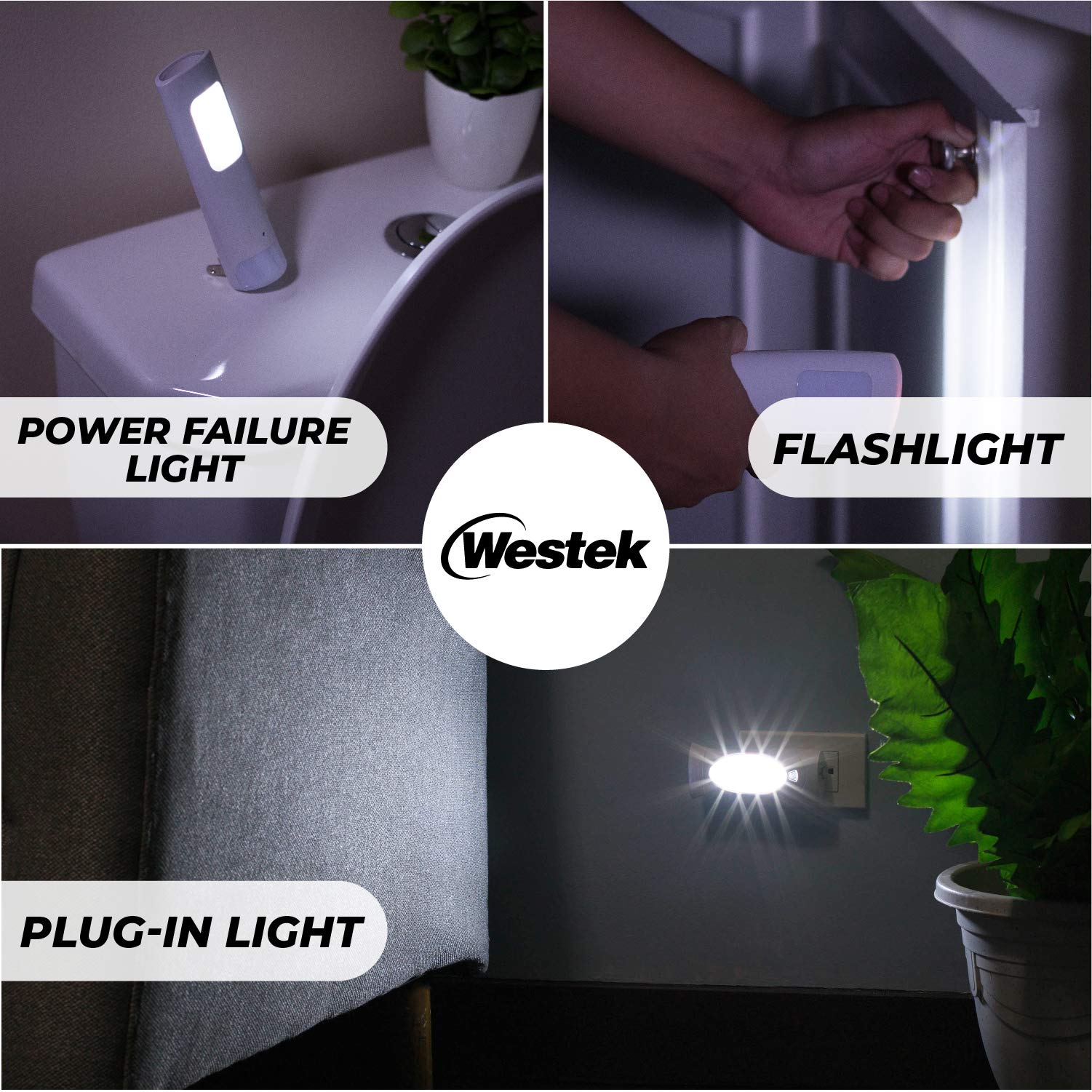 Westek LED Emergency Lights for Home Power Failure, 6 Pack - 3 Function Power Failure Light, Rechargeable Flashlight and Night Light - Must-Have for Snow Storms and Blackouts - NL-PWFL