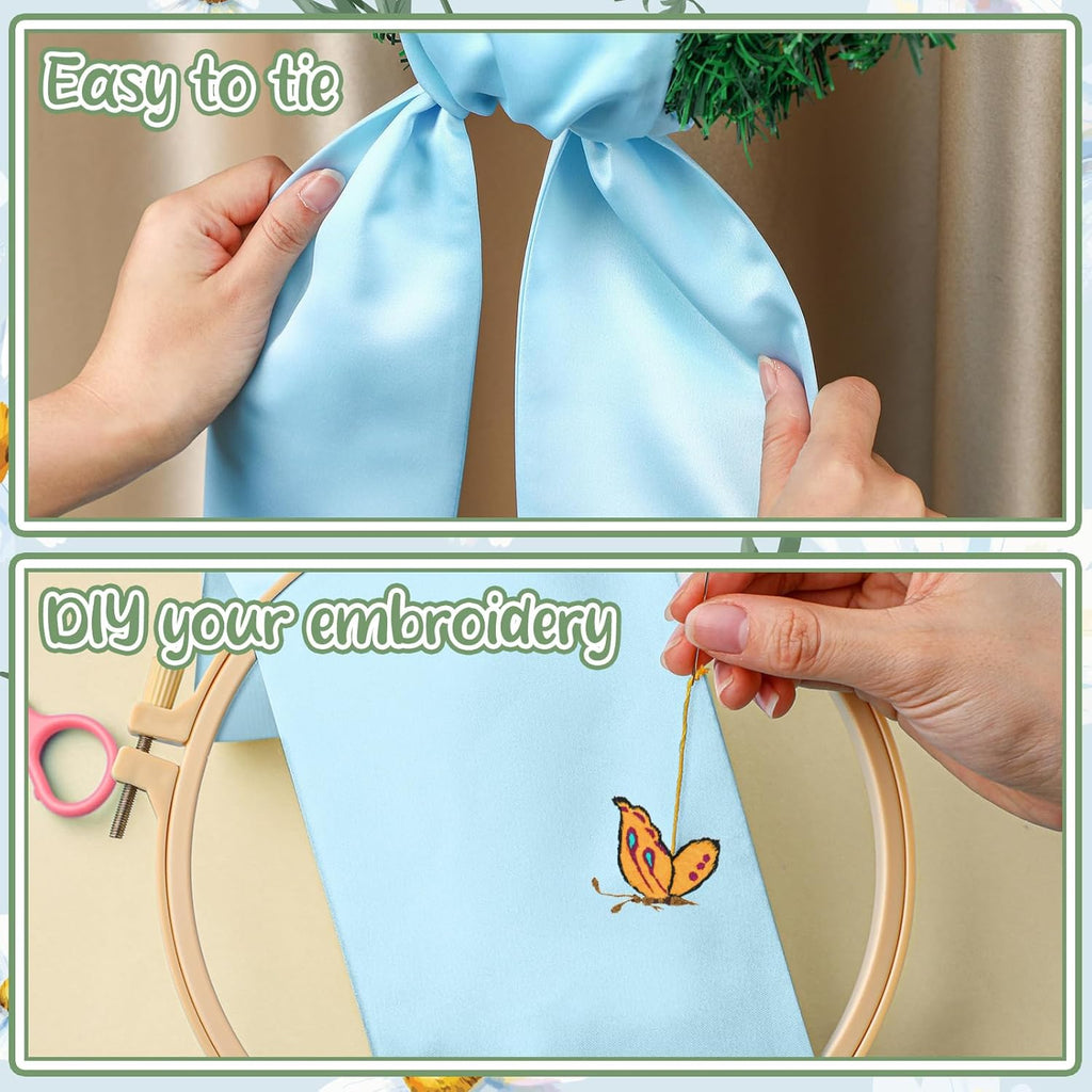 VitalCozy Spring Wreath Sash - Elegant Satin Ribbon for Embroidery Monogram | Indoor & Outdoor Decor
