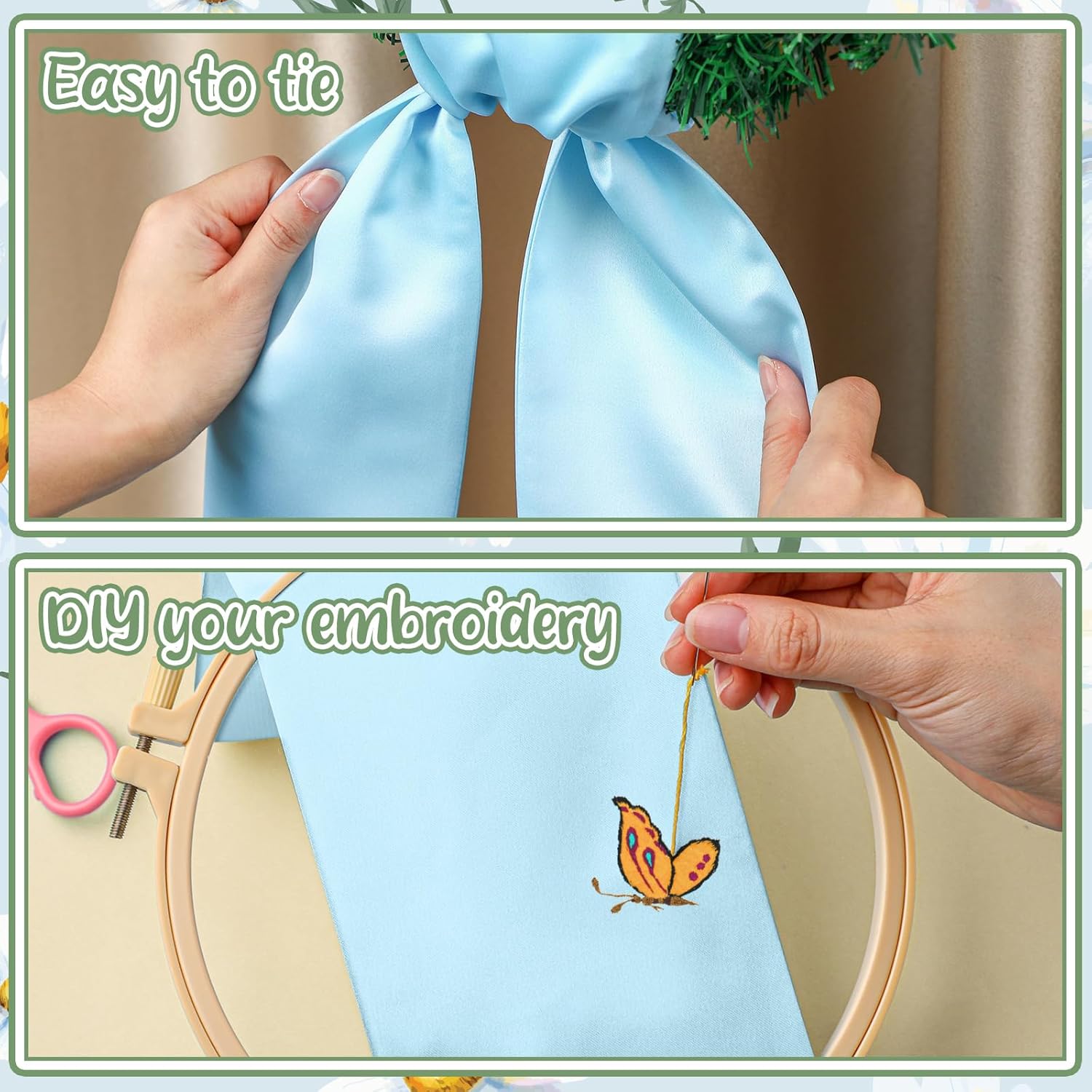 VitalCozy Spring Wreath Sash - Elegant Satin Ribbon for Embroidery Monogram | Indoor & Outdoor Decor