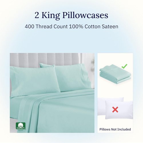 California Design Den King Pillowcase Set of 2 - 400 Thread Count 100% Cotton, Soft Seafoam Color