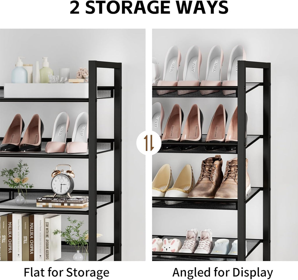 Metal Shoe Rack - 4-Tier Adjustable Organizer for Closet & Entryway | Holds Up to 20 Pairs - Black