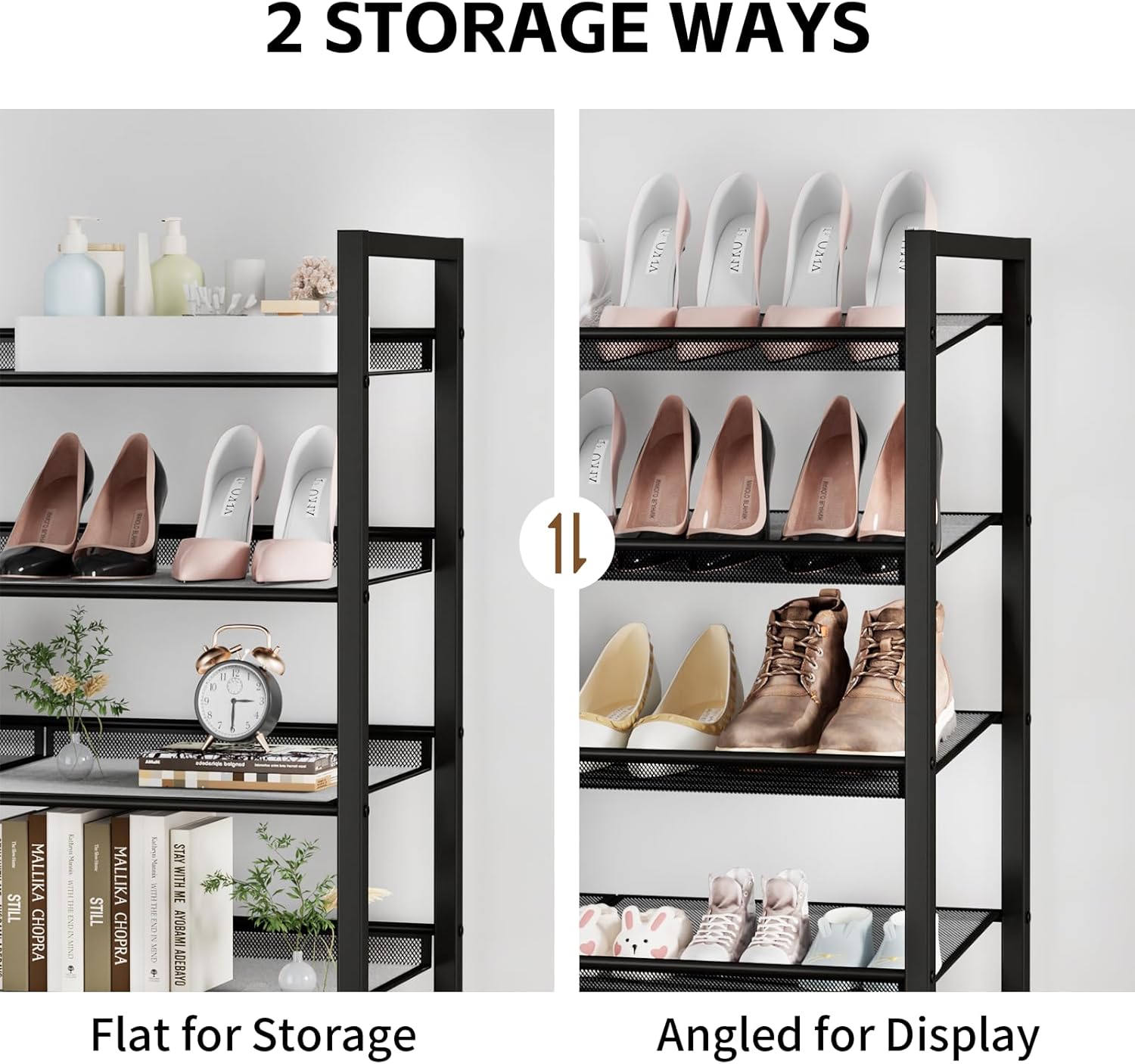 Metal Shoe Rack - 4-Tier Adjustable Organizer for Closet & Entryway | Holds Up to 20 Pairs - Black