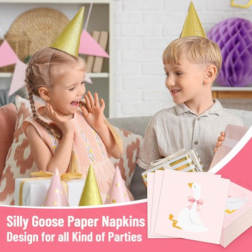 FYSUIMU Paper Napkins - 50 Pcs Cute Pink Bow Goose Design for Birthday & Baby Shower Parties
