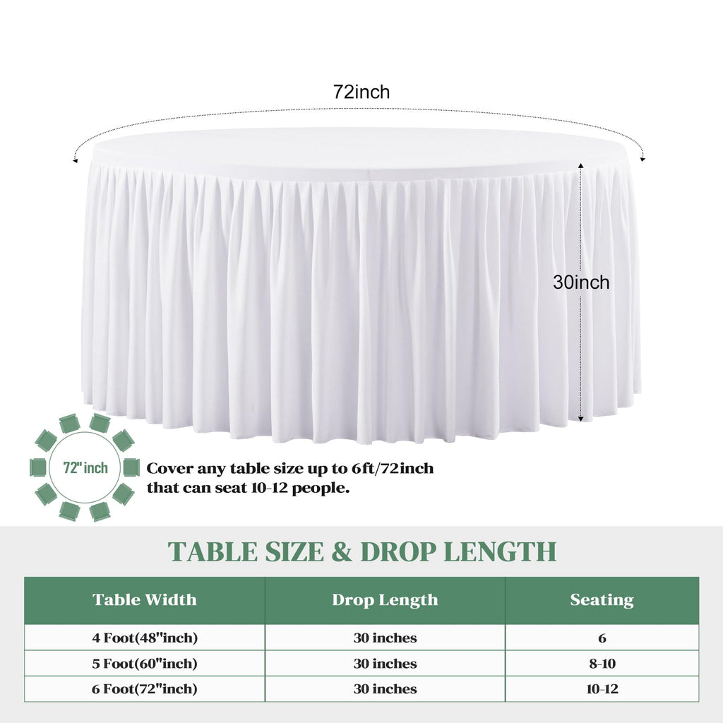 72Inch White Round Tablecloth,4 Pack Wrinkle Resistant 6ft Spandex Tablecloth,Washable Stretchy Polyester Table Cloth Round Cover for Dining Table,Wedding,Reception Banquet, Birthday Party, Buffet