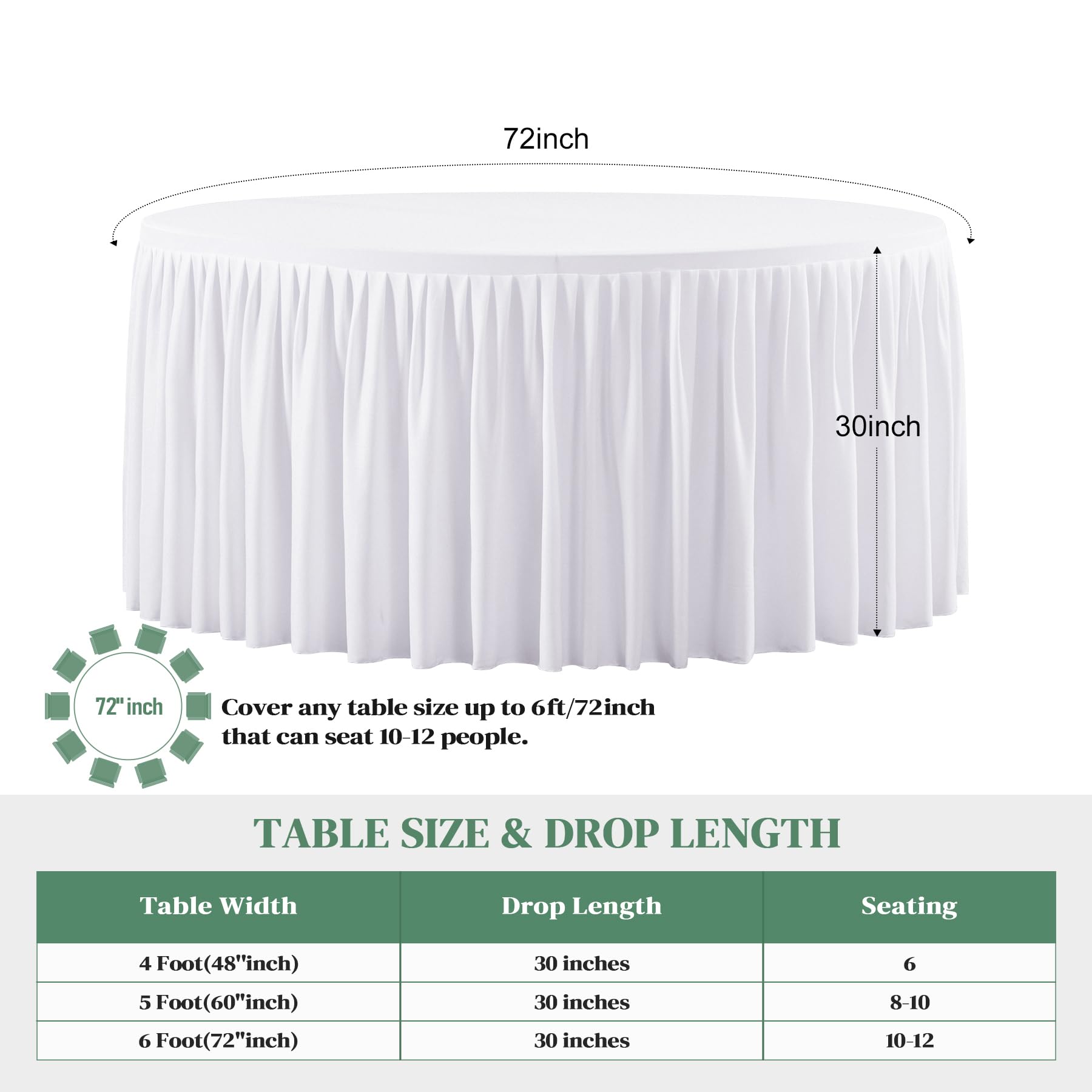 72Inch White Round Tablecloth,4 Pack Wrinkle Resistant 6ft Spandex Tablecloth,Washable Stretchy Polyester Table Cloth Round Cover for Dining Table,Wedding,Reception Banquet, Birthday Party, Buffet
