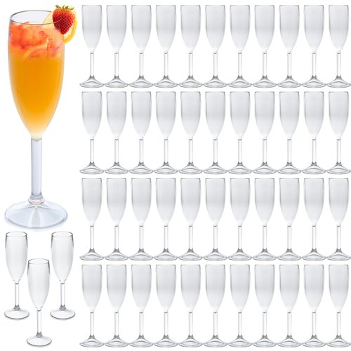 48 Pcs Champagne Flutes 5.4OZ Clear Plastic Champagne Glasses Wine Glasses Plastic Goblets for Parties Mimosa Bar Glasses Stemmed Drinking Cups for Wedding Celebration Christmas Birthday Bride (Clear)