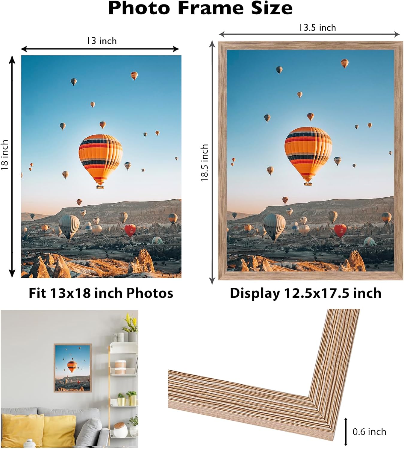 JCJMY 13x18 Rustic Brown Picture Frame - Versatile Wall Hanging for Horizontal & Vertical Photos