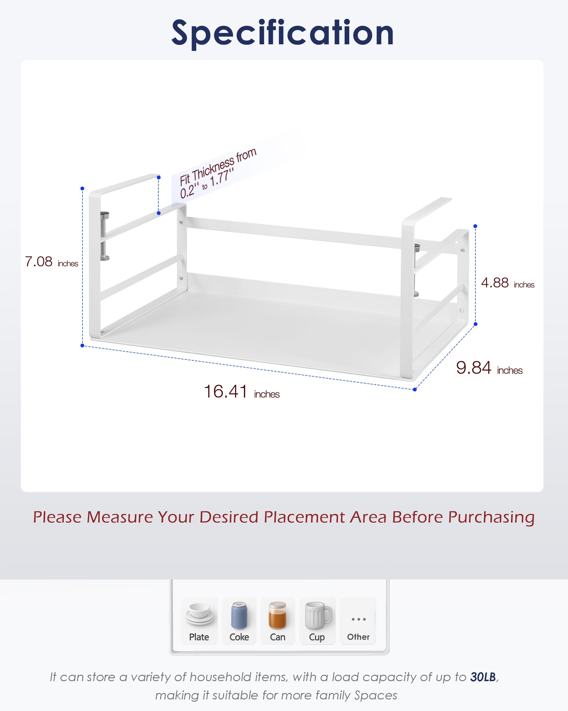 Nxconsu 2Pack Under Shelf Storage Basket Organizer Hanging Holder for Kitchen Cabinet Pantry Cupboard Desk Bookshelf Organization Space Saver Heavy Duty Slide-in Adjustable Mounting Clamp White Large