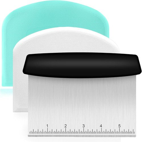 Ecavria Premium Stainless Steel Bench Scraper - Versatile Dough Cutter Set with 2 Flexible Bowl Scrapers
