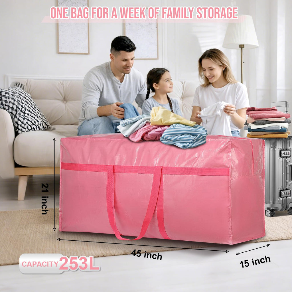 Extra Large Moving Bags Heavy Duty 2 Pack – Bubblegum Pink, 45x21x15 Inches Storage Bags for Moving, Packing, Traveling, and Organizing