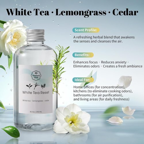 Luxury Hotel Collection White Tea Diffuser Oil Refill - 100% Natural 8.5 Fl Oz | Perfect for Home & Office