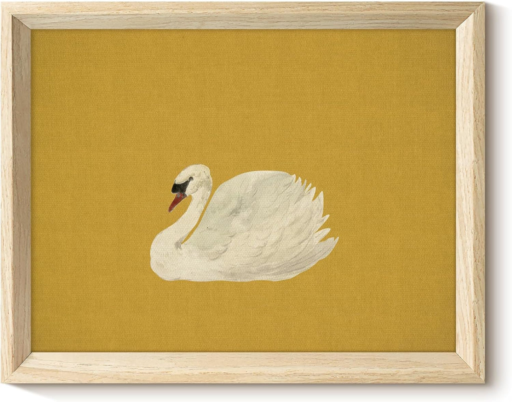 VIYYIEA Minimalist White Swan Wall Art - Modern Mustard Yellow Canvas Print, 11x14 Inch Decor