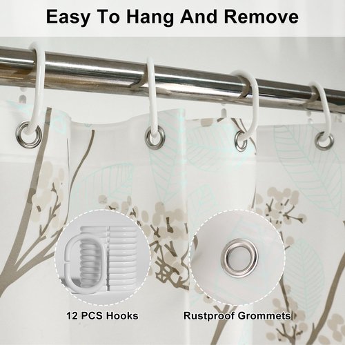 HADEEONG PEVA Shower Curtain, 72 x 72 Water Repellent Premium Bathroom Shower Curtain with 3 Magnetic Weights for Shower Stall, Bathtubs (Flower-2)