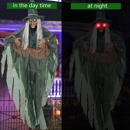 Halloween Animatronics Motion Activated 6Ft Creepy Hanging Witch with Light-up Eyes Halloween Decoration Outdoor Haunted House Prop Décor Indoor 2025 Update
