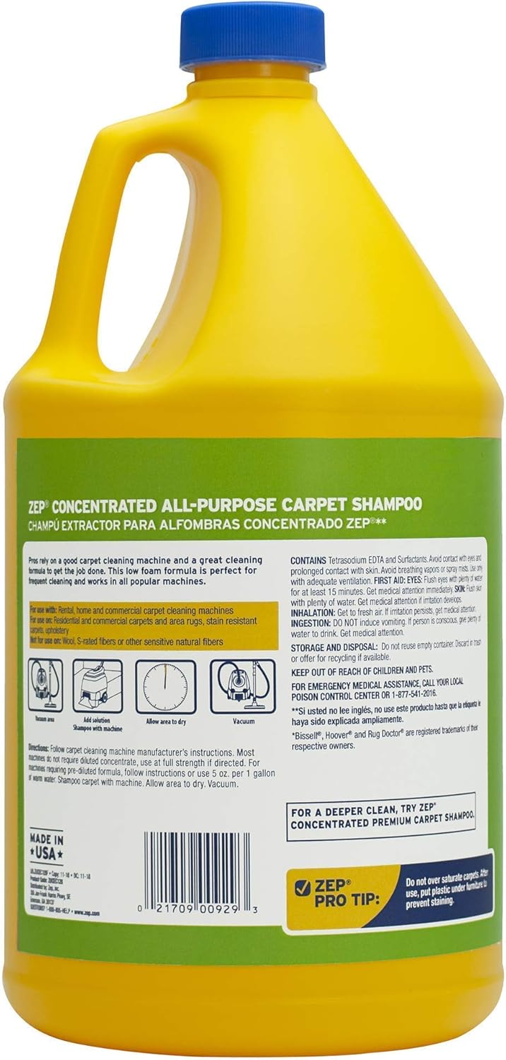 Zep All-Purpose Carpet Shampoo - Professional Formula for Deep Cleaning | 1 Gallon