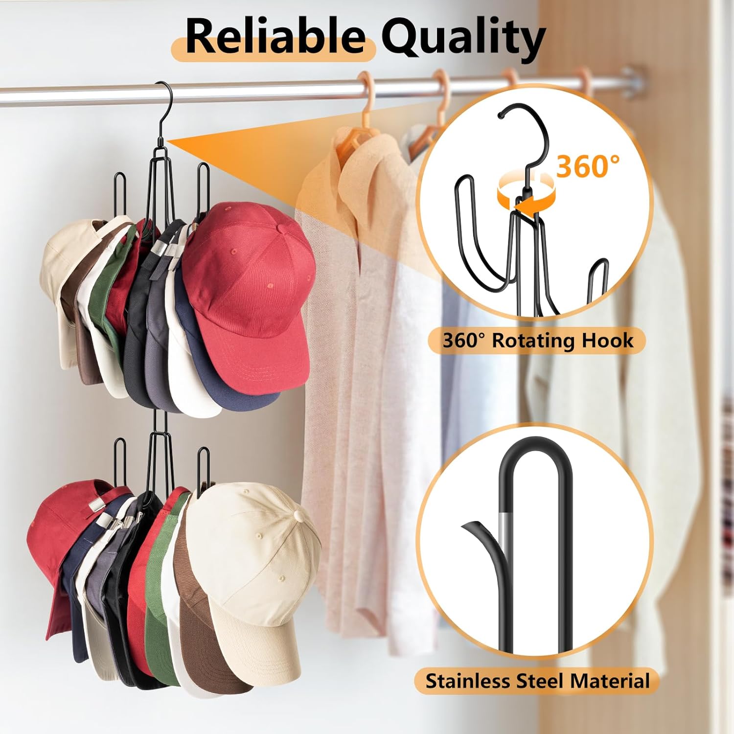 NANATI Hat Hangers - Stainless Steel Hat Organizer for Baseball Caps | 1 Pack