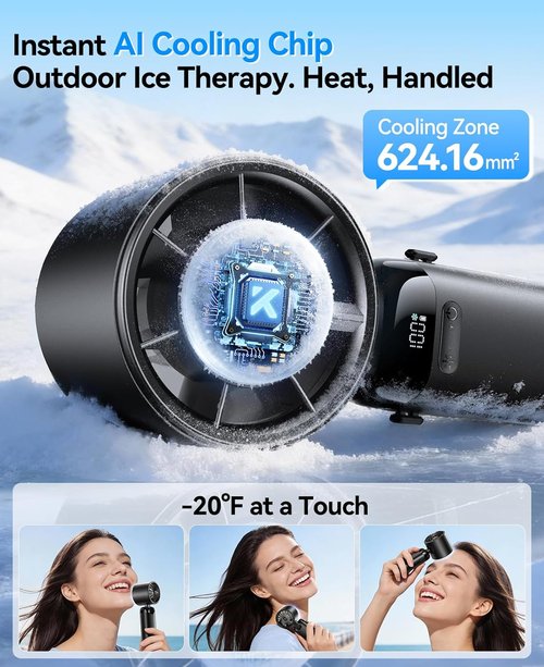 KIMMOO Handheld Portable Turbo Fan - Powerful 21000 RPM with Ice Cooler | Rechargeable & Compact for Travel, Outdoor, Home, Office (Black)