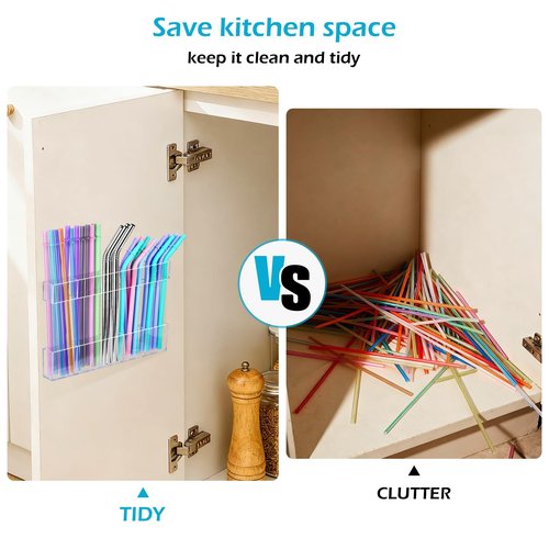2Pack 9.5" Large Acrylic Straw Holder for Cabinet Door – Kitchen Cabinets Straws Organizer, Reusable Tumbler, Small Kitchens Accessories Storage Container (Transparent)