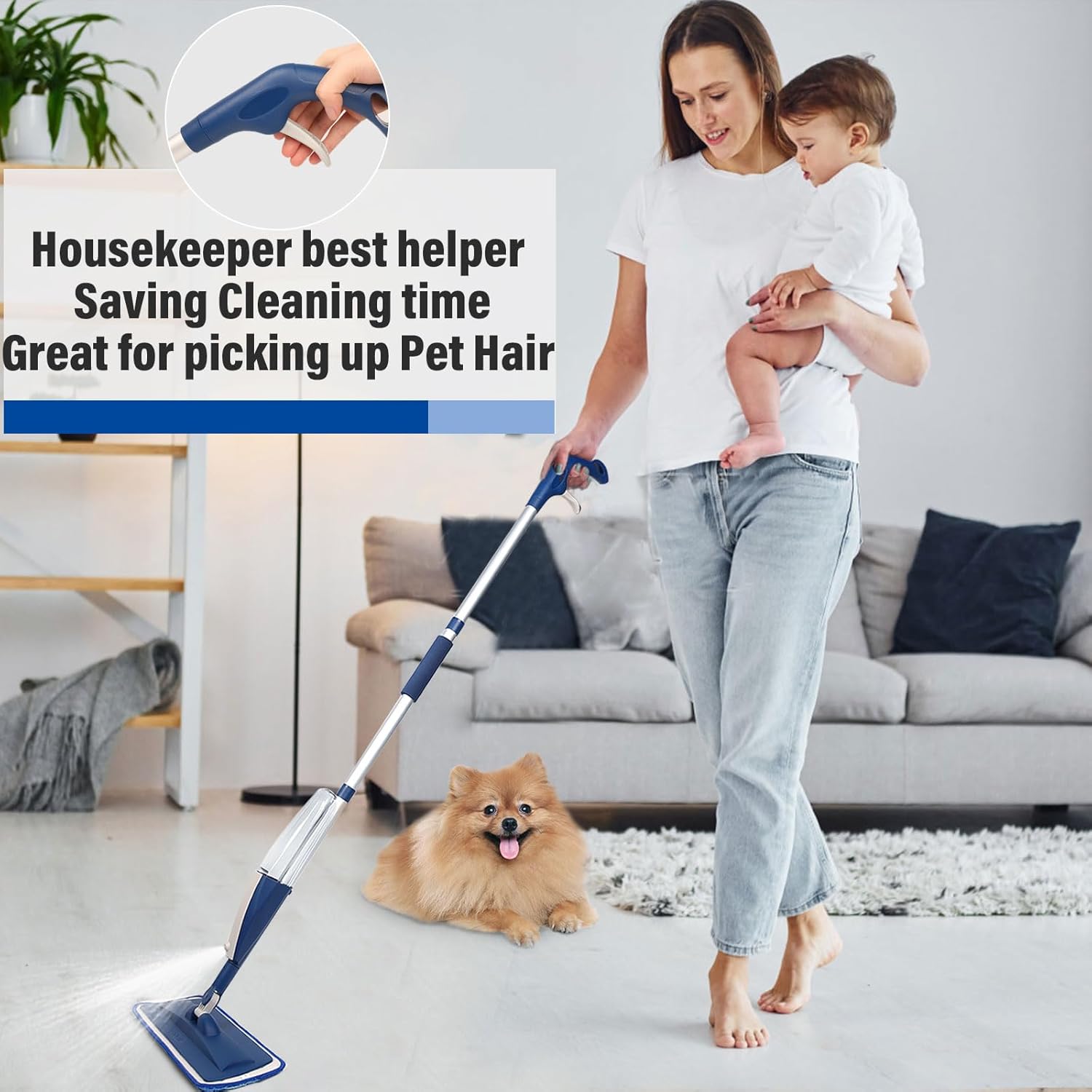 Skiennix Wet Spray Mop - 14 oz Refillable Bottle & 3 Washable Microfiber Pads | Ideal for Hardwood & Tile Floors
